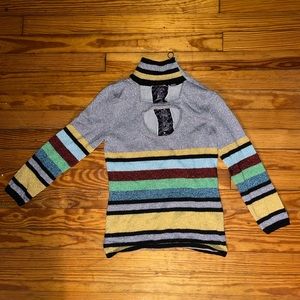 L.A.M.B. Gwen Stefani sparkly sweater cutout stripes mock neck zipper retro M